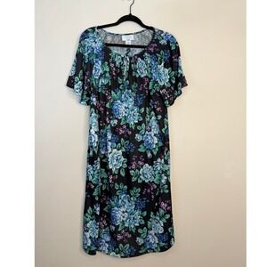 Vintage Ashley Taylor Plus Blue Green Black Floral Nightgown 1X NWOT